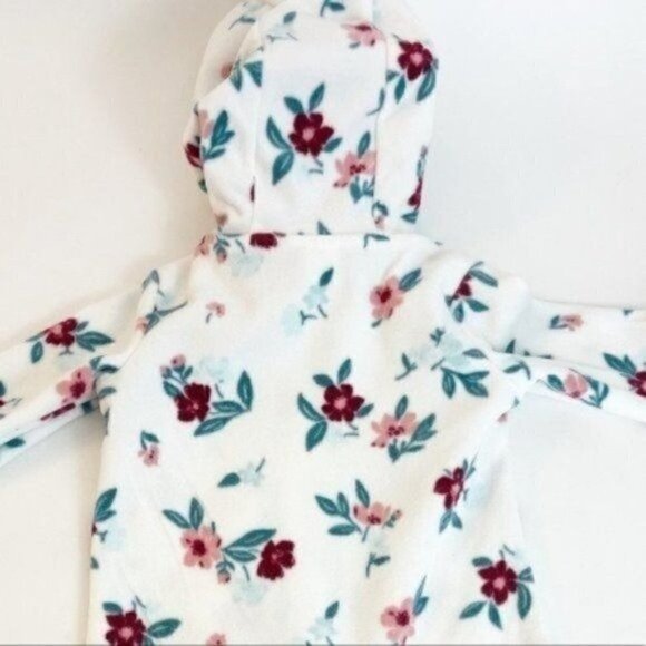 Carter’s baby Fleece one piece floral outfit size 6 months hooded full zip - Picture 4 of 11